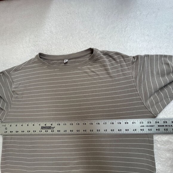 Uniqlo Unisex XL Striped Crew Neck Sweater Cotton Blend Stretch Pullover Brown - Picture 7 of 8